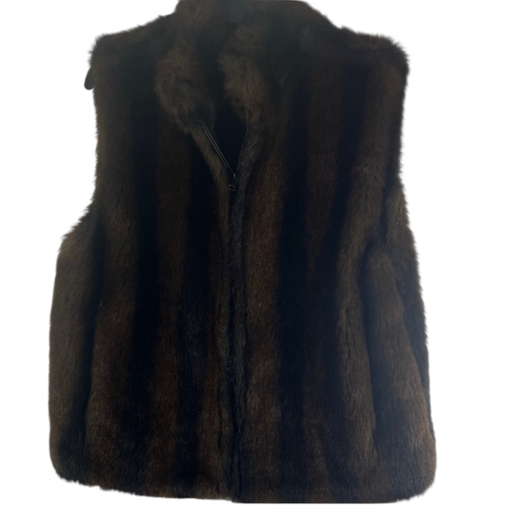 Faux Fur Vest in Brown and Black Striped Size Large